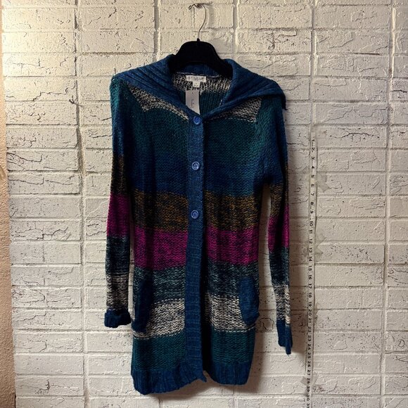 Studio JPR Striped Knit Hooded Cardigan NWT - Picture 2 of 11